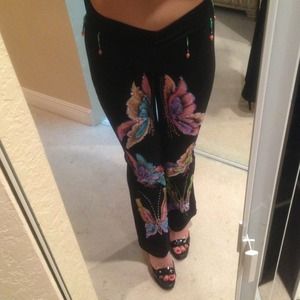 Stunning sequin Butterfly pants hand painted