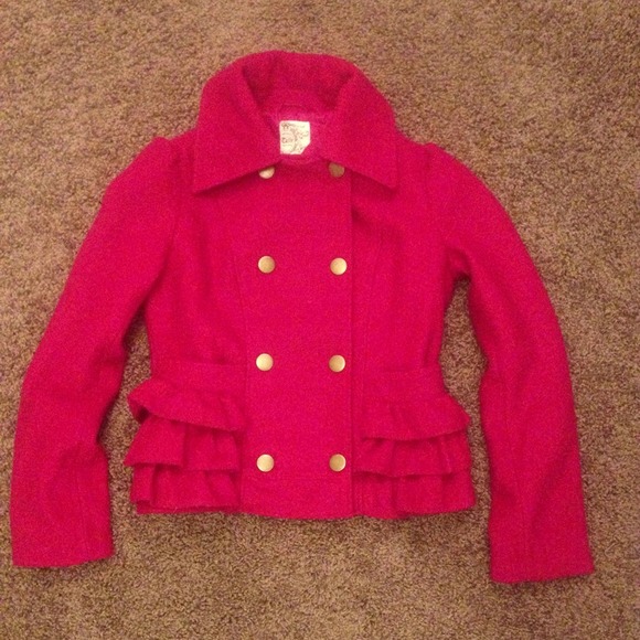 Tulle Boutique Fushia Pink Ruffled Pea Coat