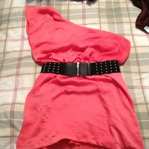 Coral color & black belt dress! Size L