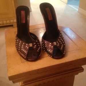 Betsey Johnson crystal studded slides heels sandal