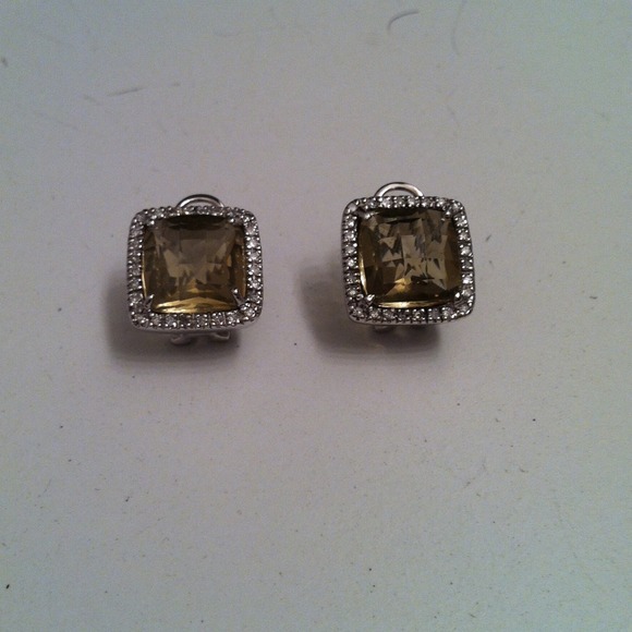 14k, green amethyst , diamond earrings