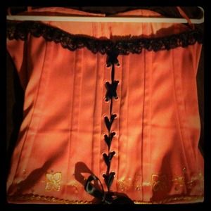 Pink, black and gold lace up bustier