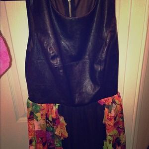Faux Leather flowing floral skirt (tongue twister)