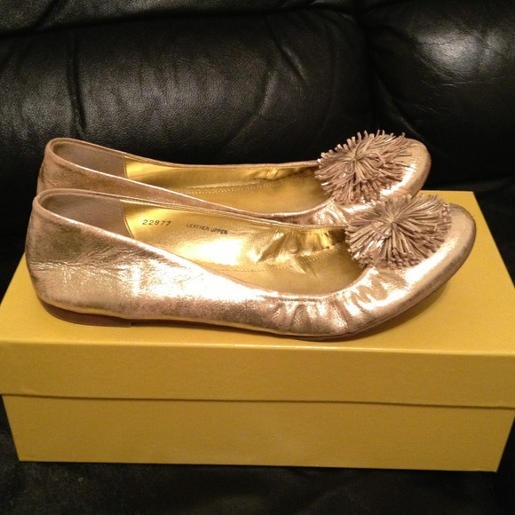 J. Crew Metallic Pom Pom Ballet Flats Sz 7.5