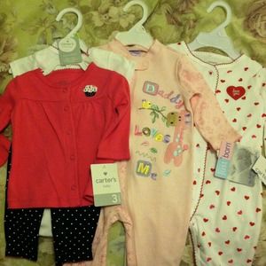 Bundle of three baby girl outfits, all 3-6 months.