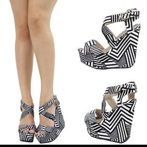 Black and White Wedge Sandal