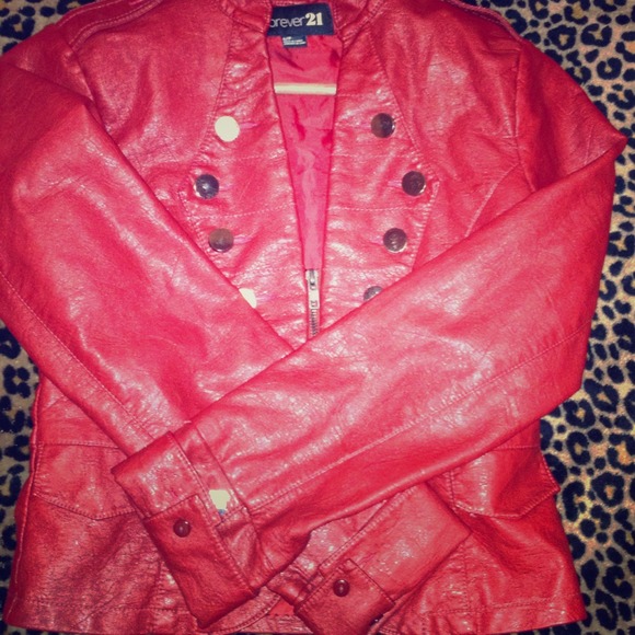 Red leather coat