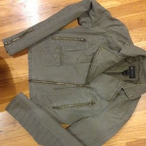 Fully lined olive cotton canvas moto style jacket