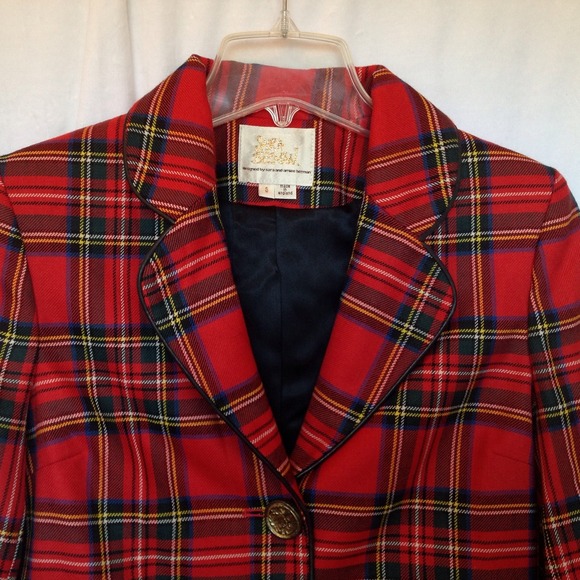 🔴SOLD🔴SARA BERMAN Red Tartan Plaid Blazer Small - Picture 3 of 4