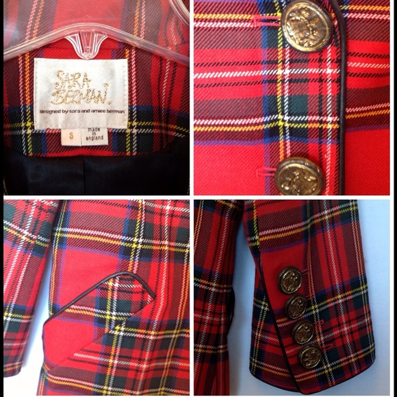 🔴SOLD🔴SARA BERMAN Red Tartan Plaid Blazer Small - Picture 4 of 4