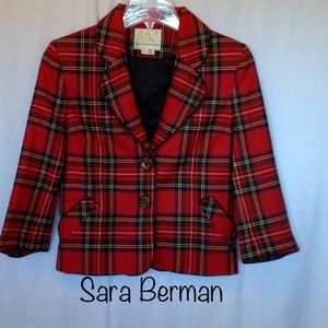 🔴SOLD🔴SARA BERMAN Red Tartan Plaid Blazer Small