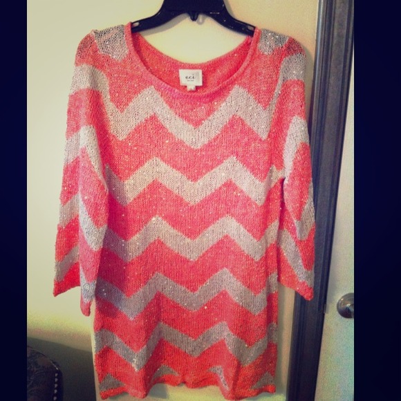 Sweaters - Coral and Black sequin sweater dress