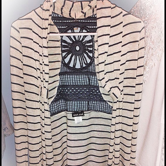 Crocheted Back Long Line Cardigan