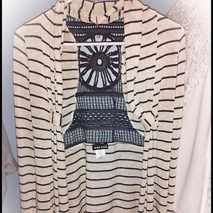 Crocheted Back Long Line Cardigan