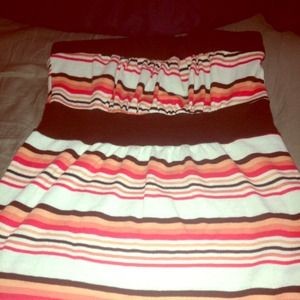Pink white and brown striped tube top medium