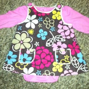 Girls 0-3 months cord dress matching LS onesie