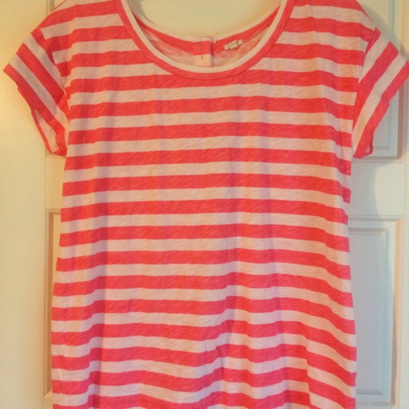 J. Crew Tops - J. Crew short sleeve pink stripe tee button back M