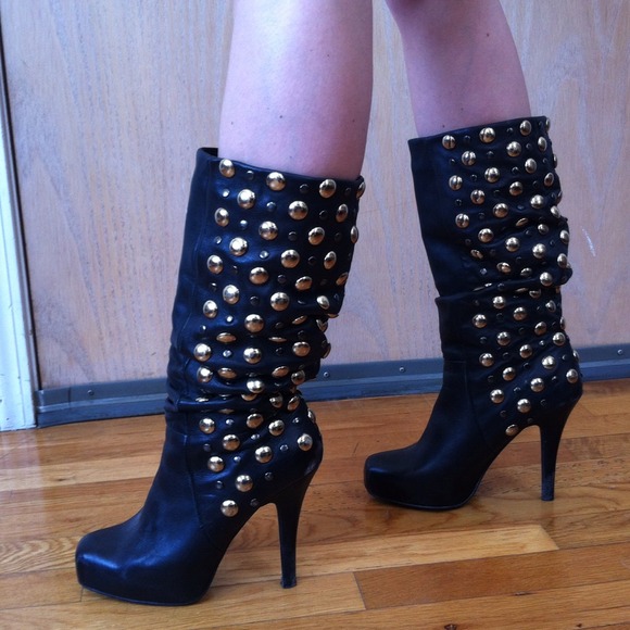 Boots - Studded mid-calf leather boots in size 6.5