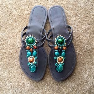 Green and brown embellished sandal