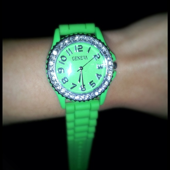 Lime Green Crystal Silicon Large Faced Watch