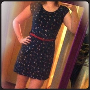 Floral dress with red belt