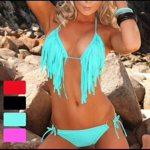 Secret Blue Fringe Bikini Set Victoric Fringe
