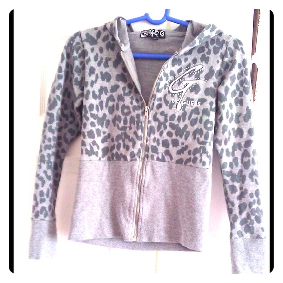 Guess Gray leopard print hoodie