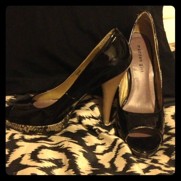 Black Madden Heels w/ Snakeskin & Beige Platforms