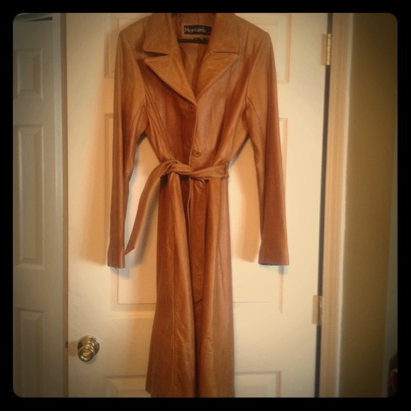 Heavy Leather Cognac Trench Coat