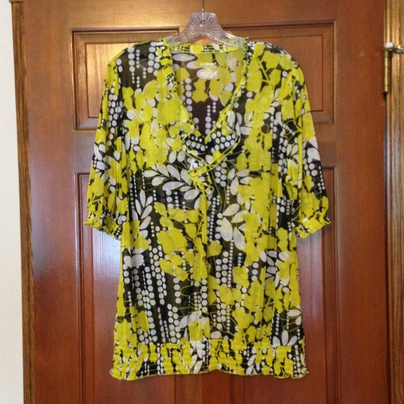 Lane Bryant Sheer Yellow/Black Ruffled Top