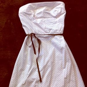 Sundress- white with pastel pink and brown stripes