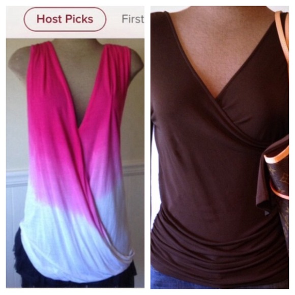 Anne Klein & Fraiche Tops - Pink Ombré Top & Anne Klein Silk Brown Top