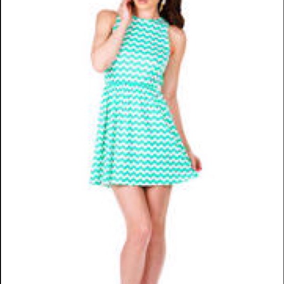 🚫SOLD🚫NWOT Turquoise and cream chevron dress - Picture 2 of 3