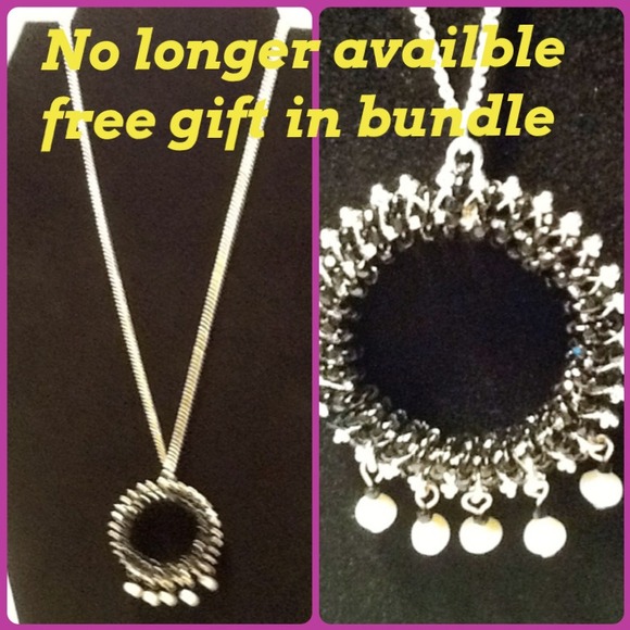 Black & white, silver toned long necklace.