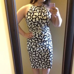 White with Black Polka Dot Sheath Halter Dress