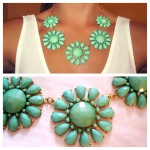 Turquoise Mint Flower Bubble Necklace + Earrings