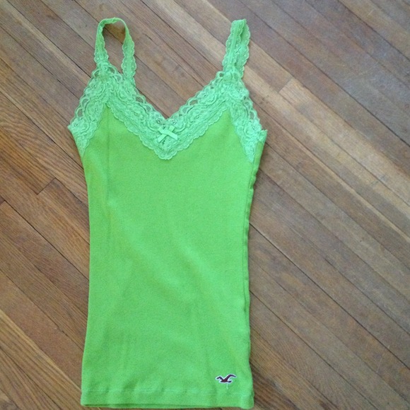 Hollister lime green lace vneck tank top
