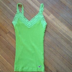 Hollister lime green lace vneck tank top