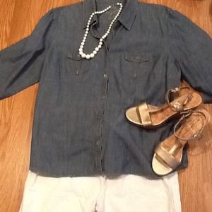 Chambray 3/4 sleeve button up