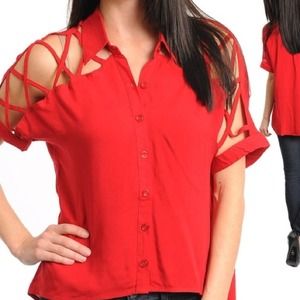 Red high-low cut out top