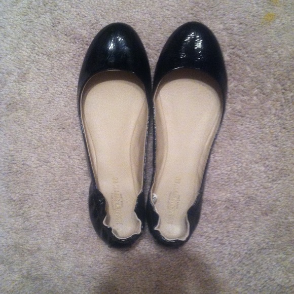 Black shiny flats! Worn once!!