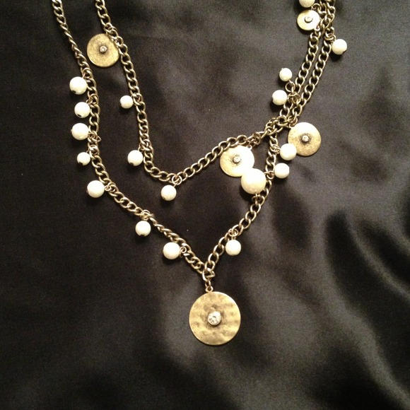 2 chain pearl and antique look necklace - Picture 2 of 2