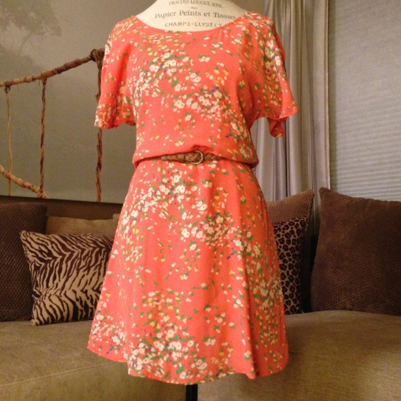 Orange floral dress with belt