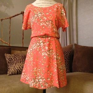 Orange floral dress with belt