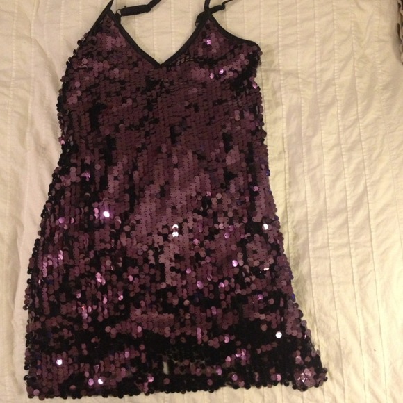 ••• Purple sequin dress