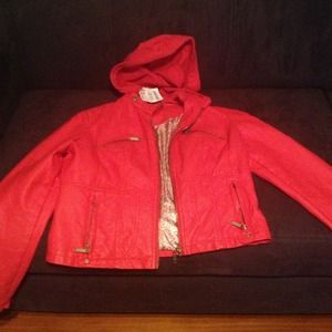 Faux leather red jacket.