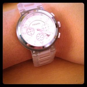 Fossil Watch with Silver Face and Clear Band