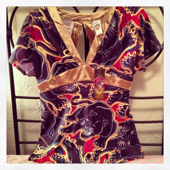 *Reserved*Ed Hardy Panther Babydoll V Neck