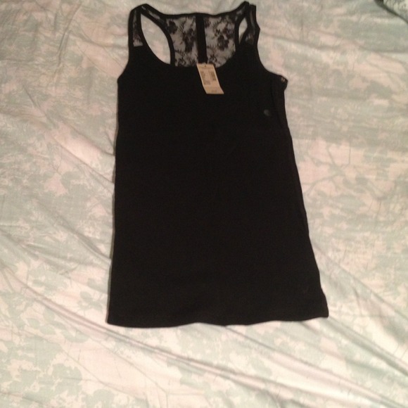 Black American Eagle Lace Back Boyfriend Tank Top
