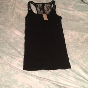 Black American Eagle Lace Back Boyfriend Tank Top